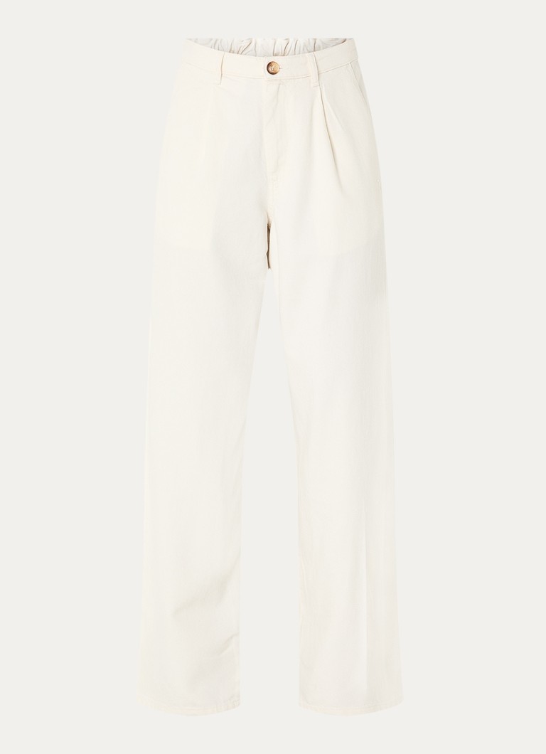 10DAYS Dames High waist loose fit pantalon in linnenblend met steekzakken in de kleur Creme