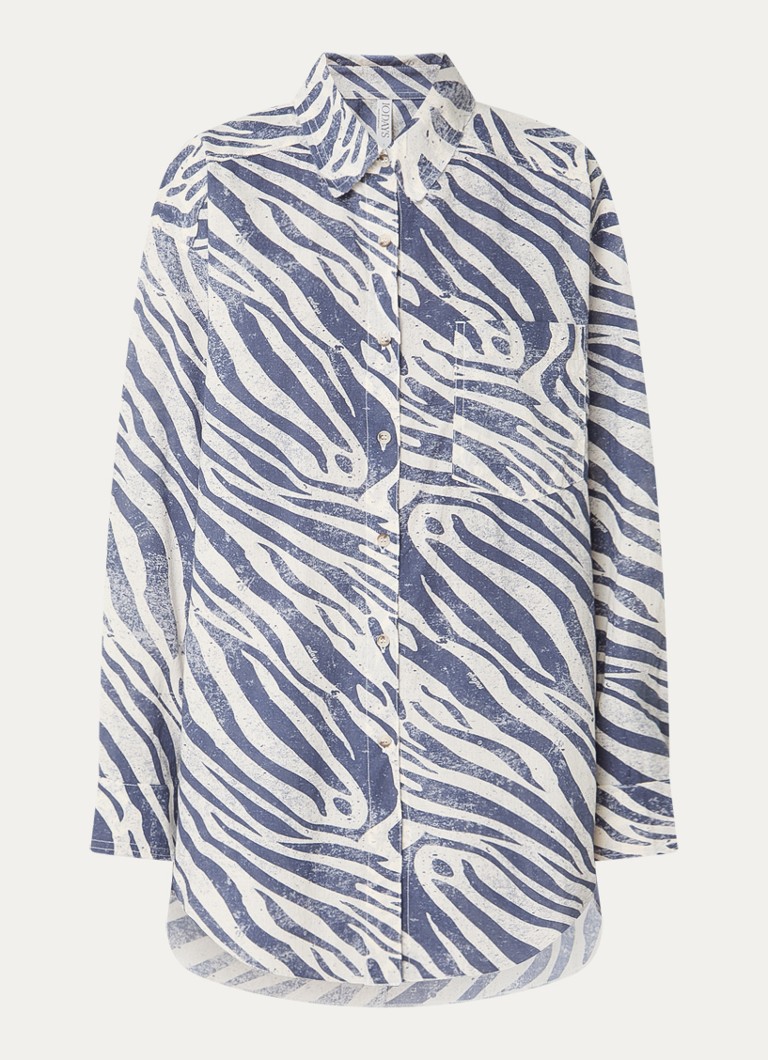 10DAYS Dames Blouse met zebraprint en borstzak in de kleur Beige