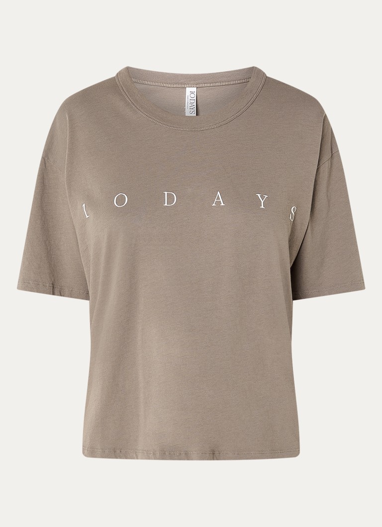10DAYS Dames T-shirt met logo in de kleur Zand