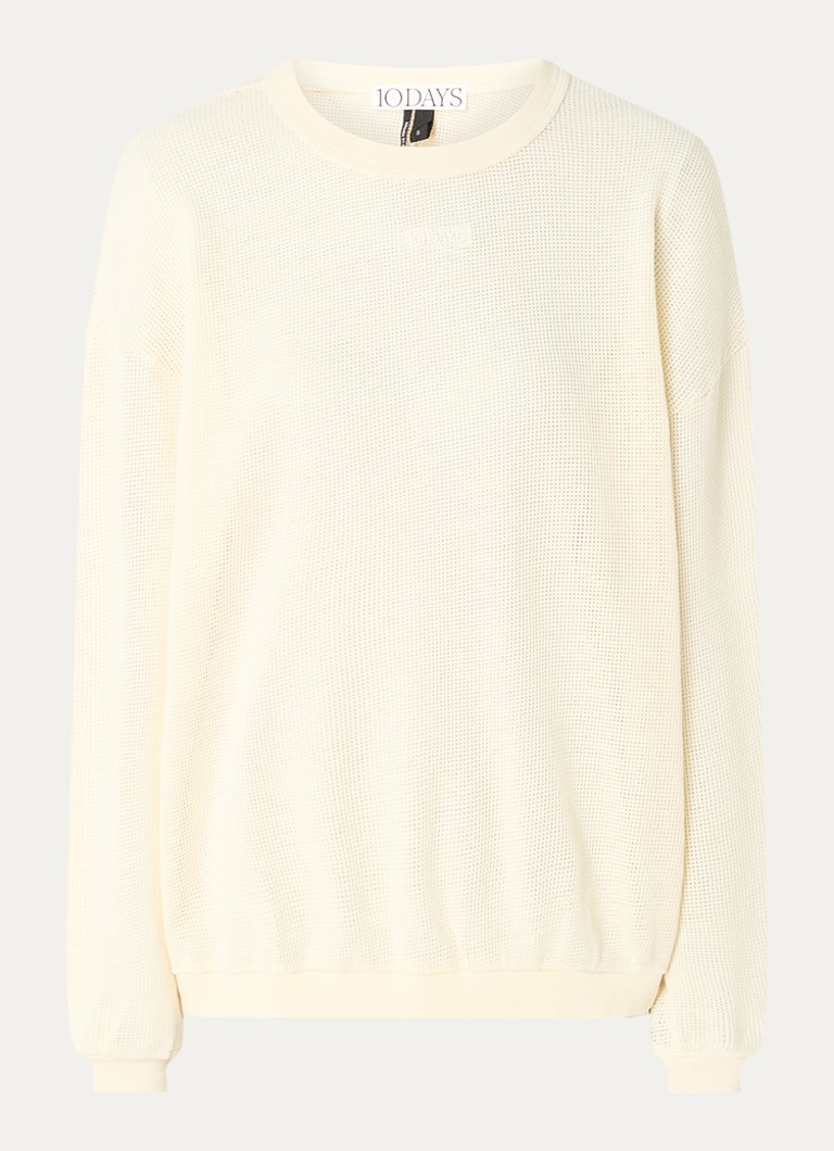 10DAYS Dames Sweater van mesh met logo in de kleur Creme