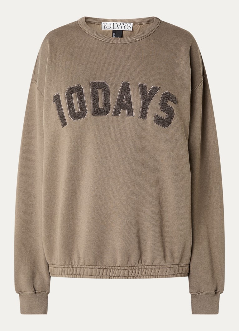 10DAYS Dames Sweater met logoborduring in de kleur Bruin