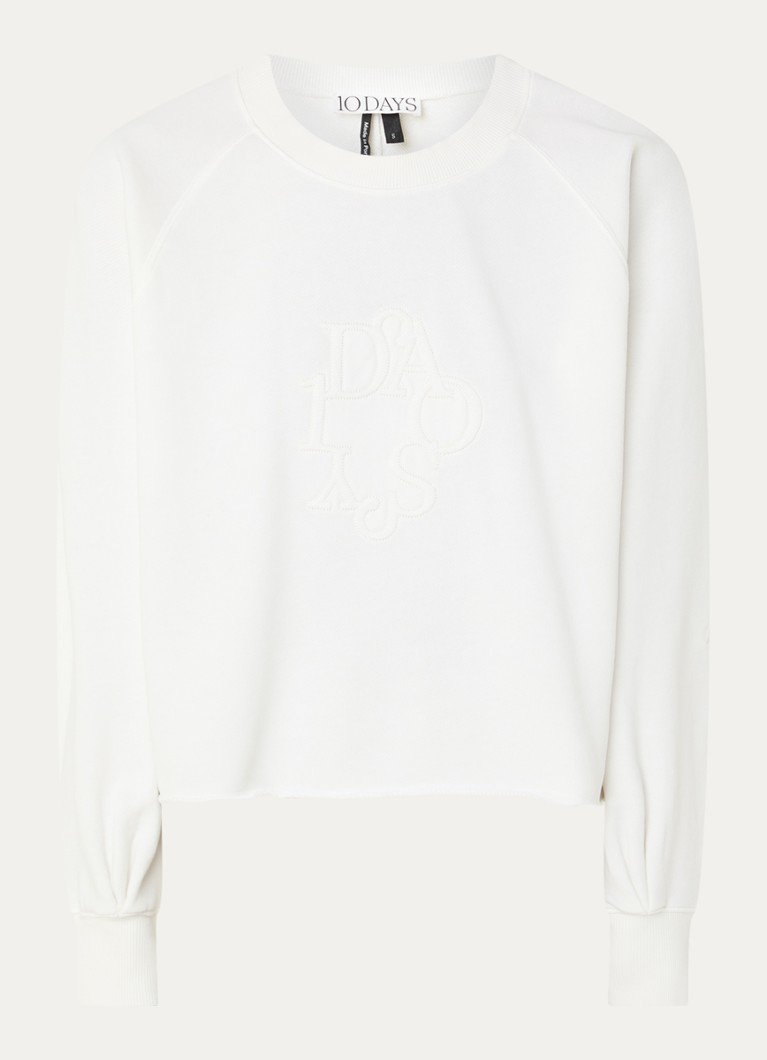 10DAYS Dames Sweater met logoborduring in de kleur Gebroken wit