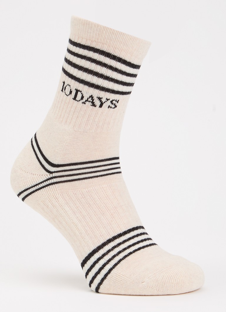 10DAYS Dames Stripes ribgebreide sokken in katoenblend met streepprint in de kleur Beige