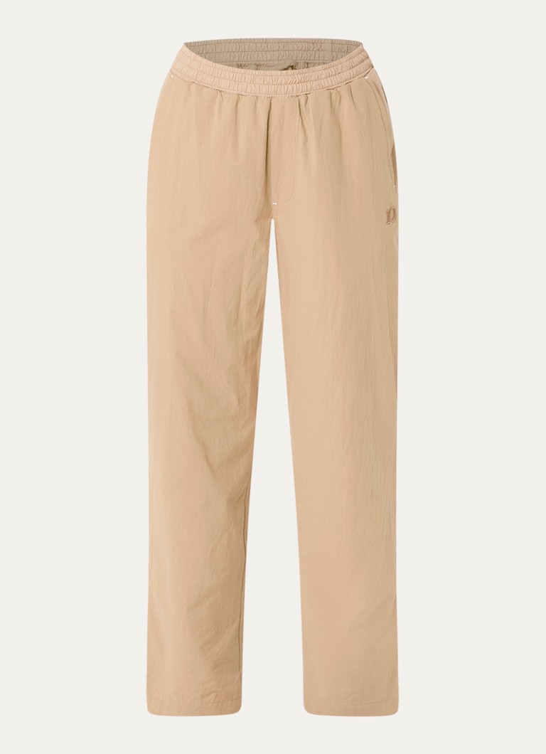 10DAYS Dames Low waist tapered fit loungebroek met logoborduring en steekzakken in de kleur Camel