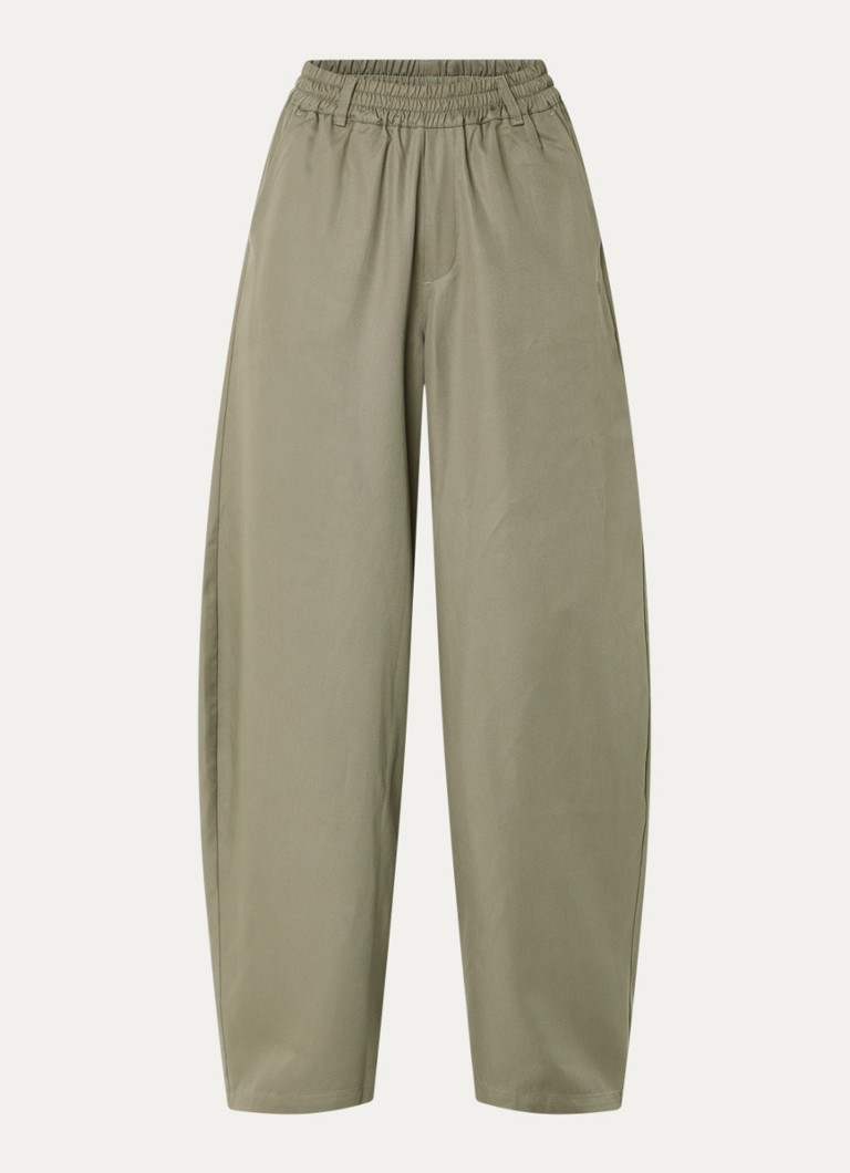 10DAYS Dames Mid waist balloon fit chino met paspelzakken in de kleur Olijfgroen