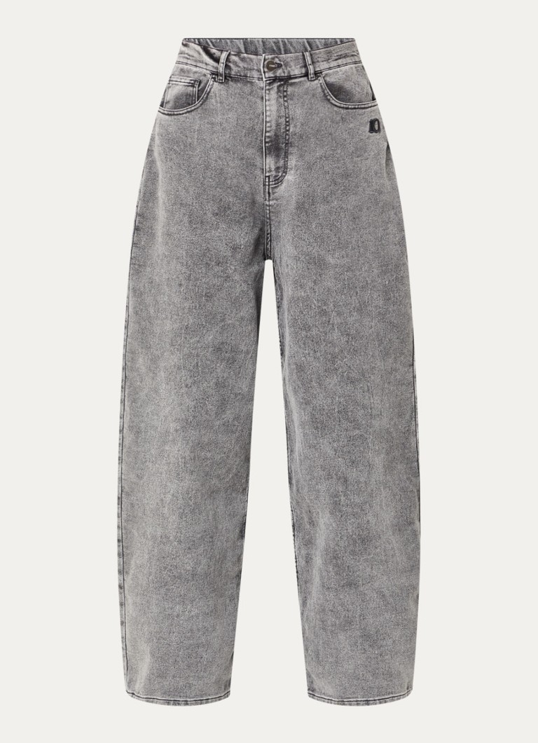 10DAYS Dames Mid waist wide leg jogg jeans met verwassen afwerking in de kleur Lichtgrijs