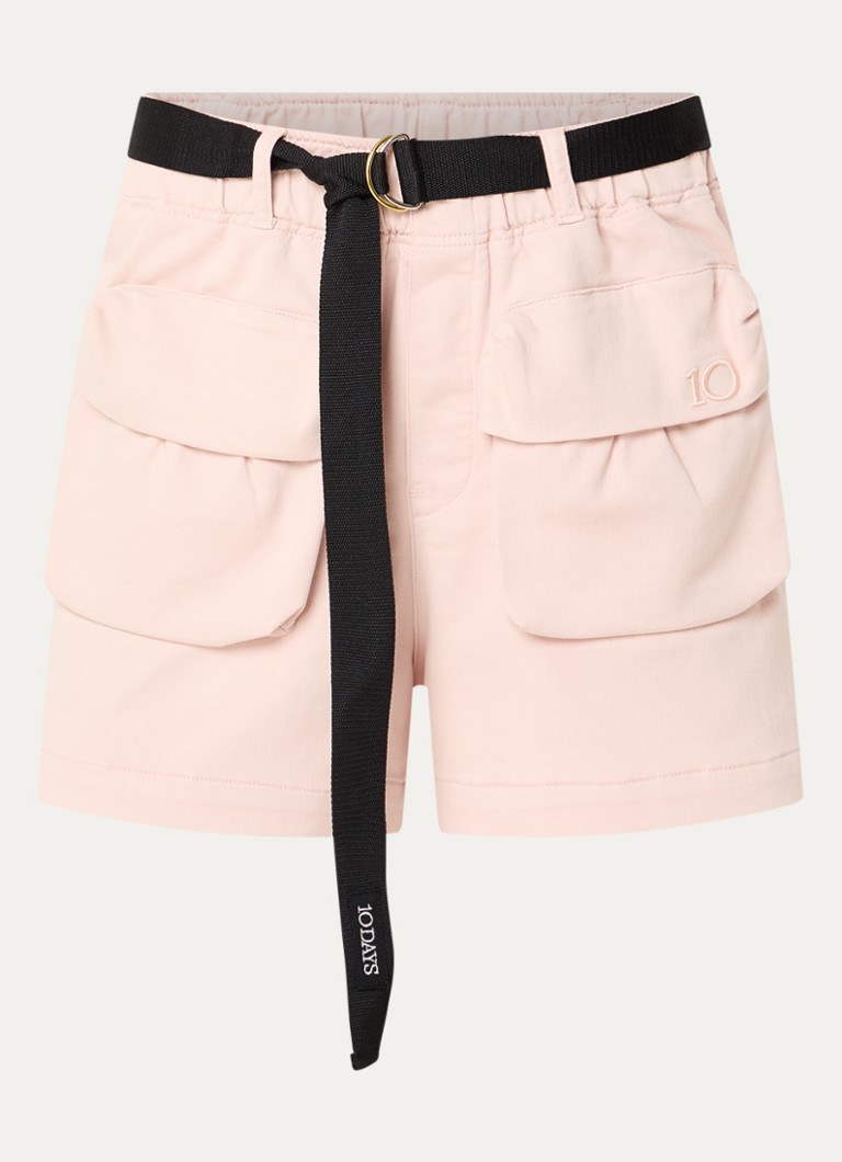 10DAYS Dames Mid waist loose fit korte cargobroek met ceintuur in de kleur Lichtroze