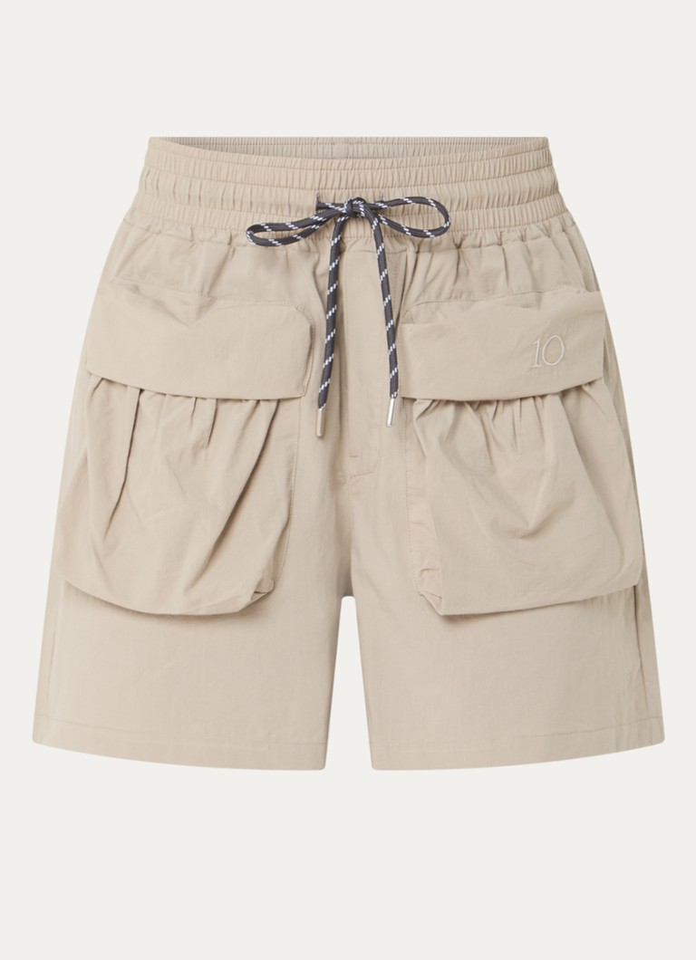 10DAYS Dames High waist loose fit korte broek met klepzakken in de kleur Khaki