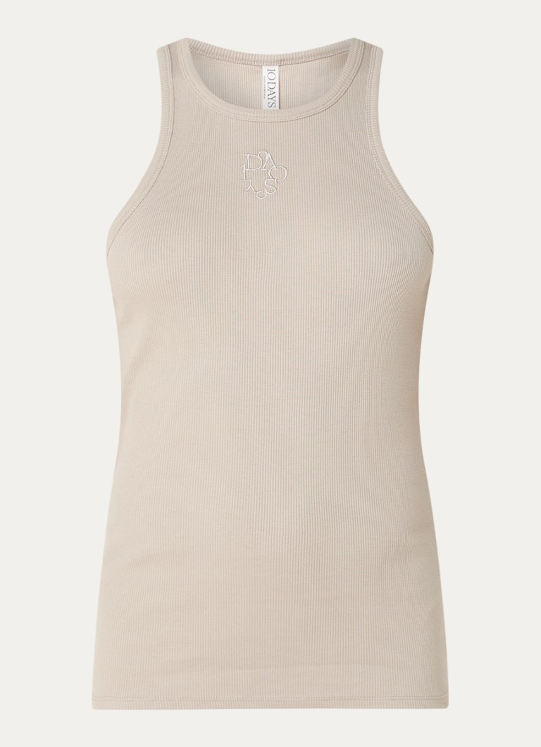 10DAYS Dames Tanktop met logoborduring en ribstructuur in de kleur Khaki
