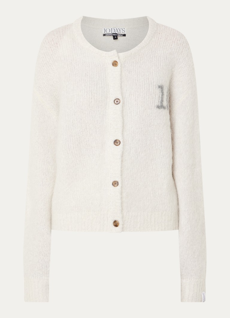 10DAYS Dames Grofgebreid vest in alpaca wolblend met ingebreid logo in de kleur Creme