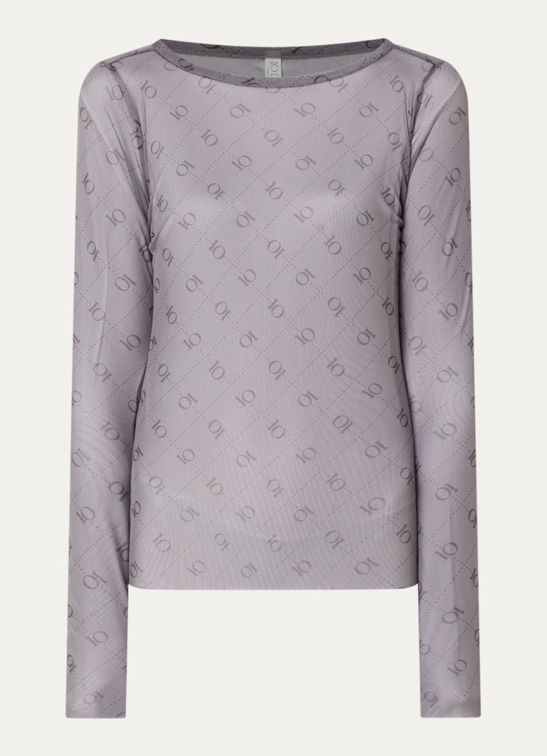 10DAYS Dames Long sleeve van mesh met logoprint in de kleur Donkergrijs