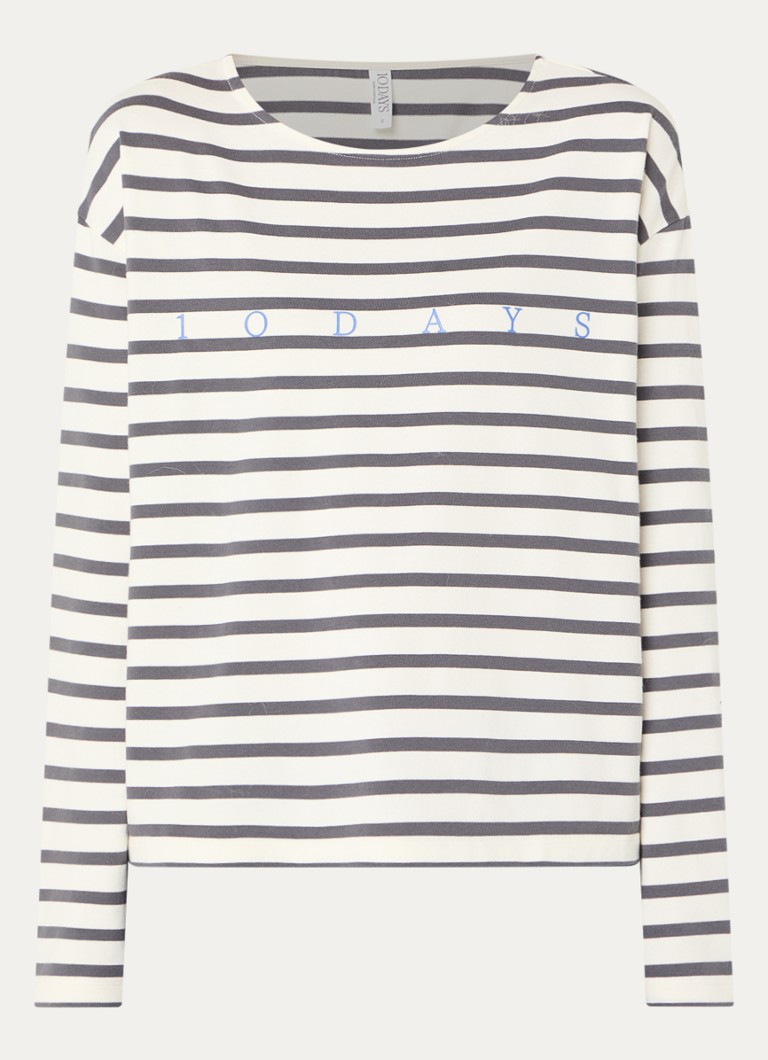 10DAYS Dames Long sleeve met streepprint en boothals in de kleur Gebroken wit