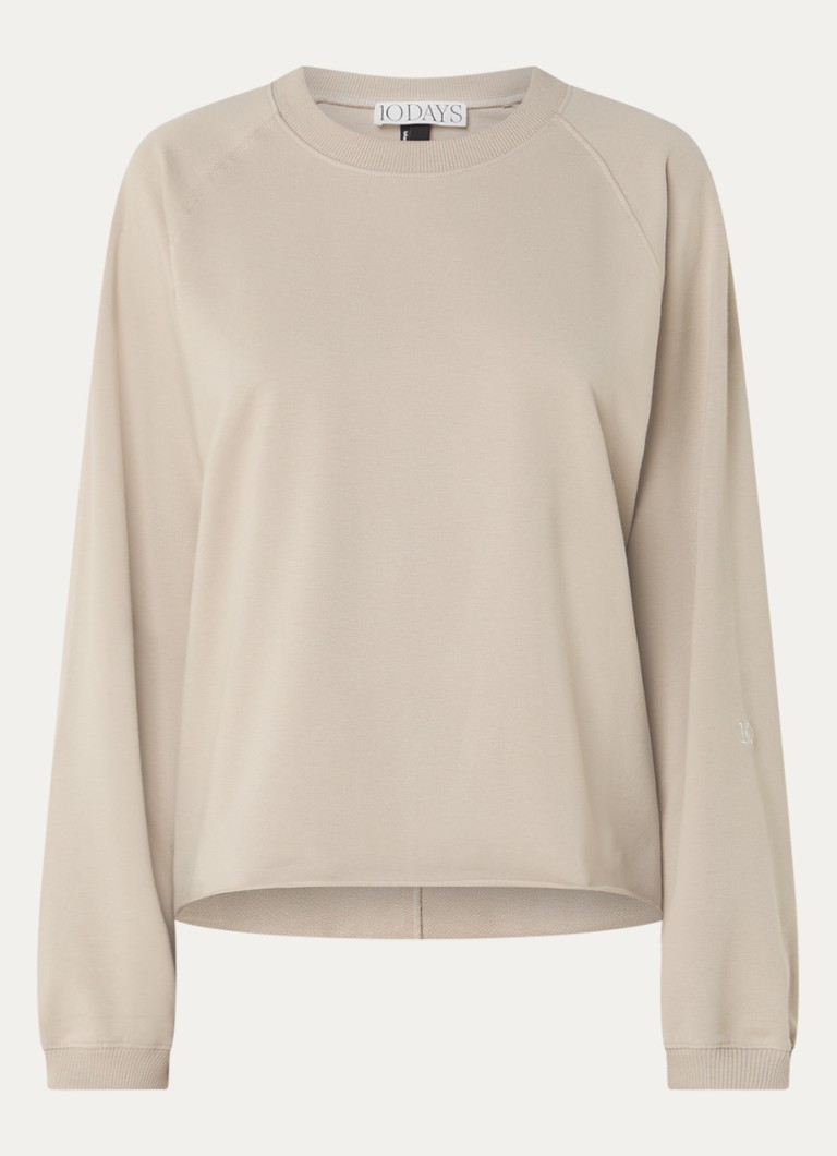 10DAYS Dames Sweater met logoborduring en gerafelde zoom in de kleur Khaki