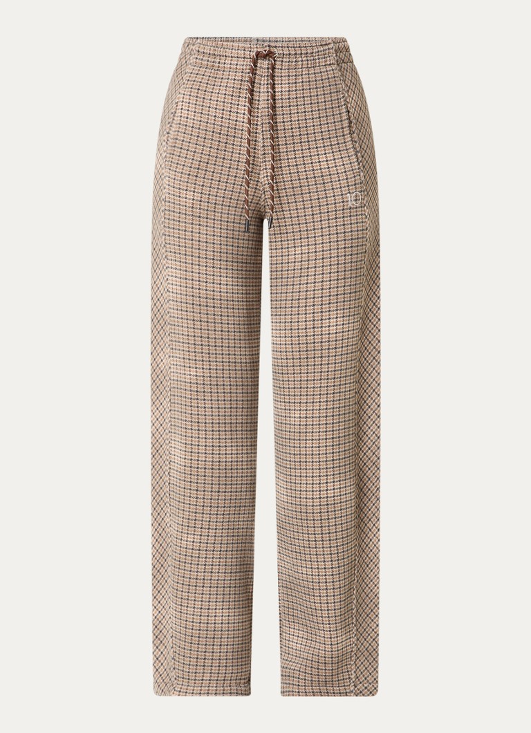 10DAYS Dames Mid waist wide fit joggingbroek met pied-de-poule dessin in de kleur Donkerbeige