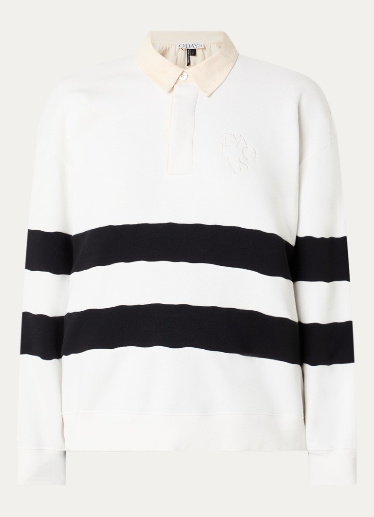 10DAYS Dames Sweater met streepprint en polokraag in de kleur Creme