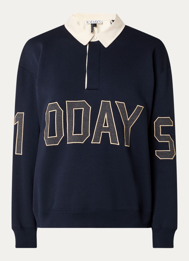 10DAYS Dames Sweater met logoborduring en polokraag in de kleur Donkerblauw