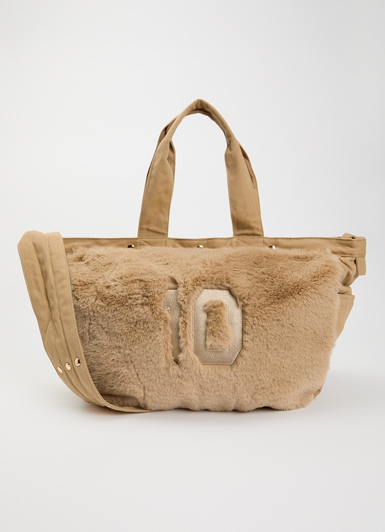 10DAYS Dames Fluffy shopper met details van imitatiebont in de kleur Zand