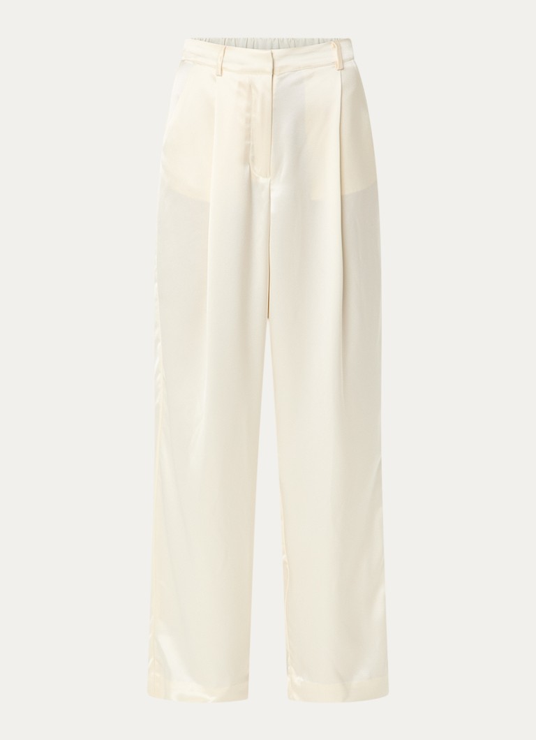 Malina Dames Sarah high waist wide leg pantalon van satijn in de kleur Vanillegeel