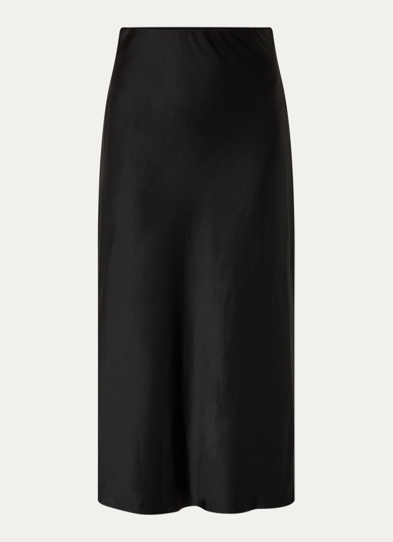 Malina Dames Aubree midi rok van satijn in de kleur Zwart