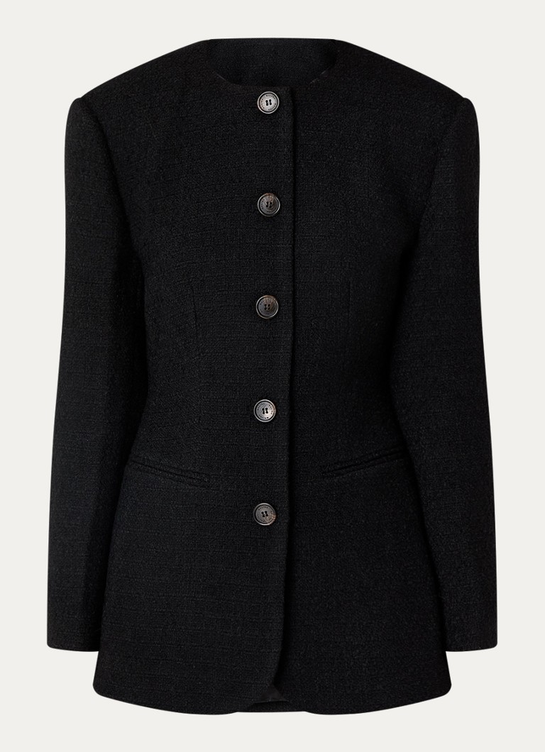 Malina Dames Carol blazer met tweed-look en paspelzakken in de kleur Zwart