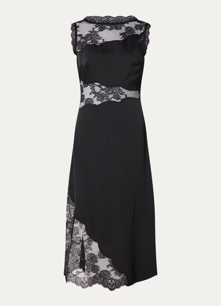 Malina Dames Desire midi jurk van satijn met details van kant in de kleur Zwart