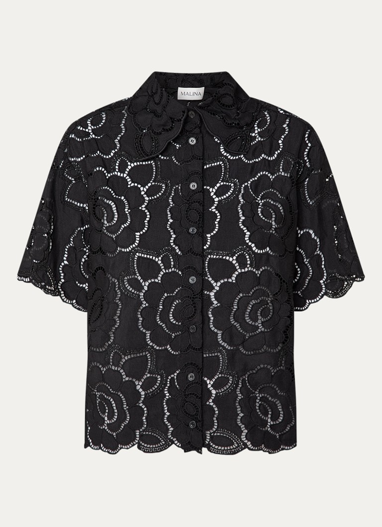 Malina Dames Claudia blouse met broderie in de kleur Zwart