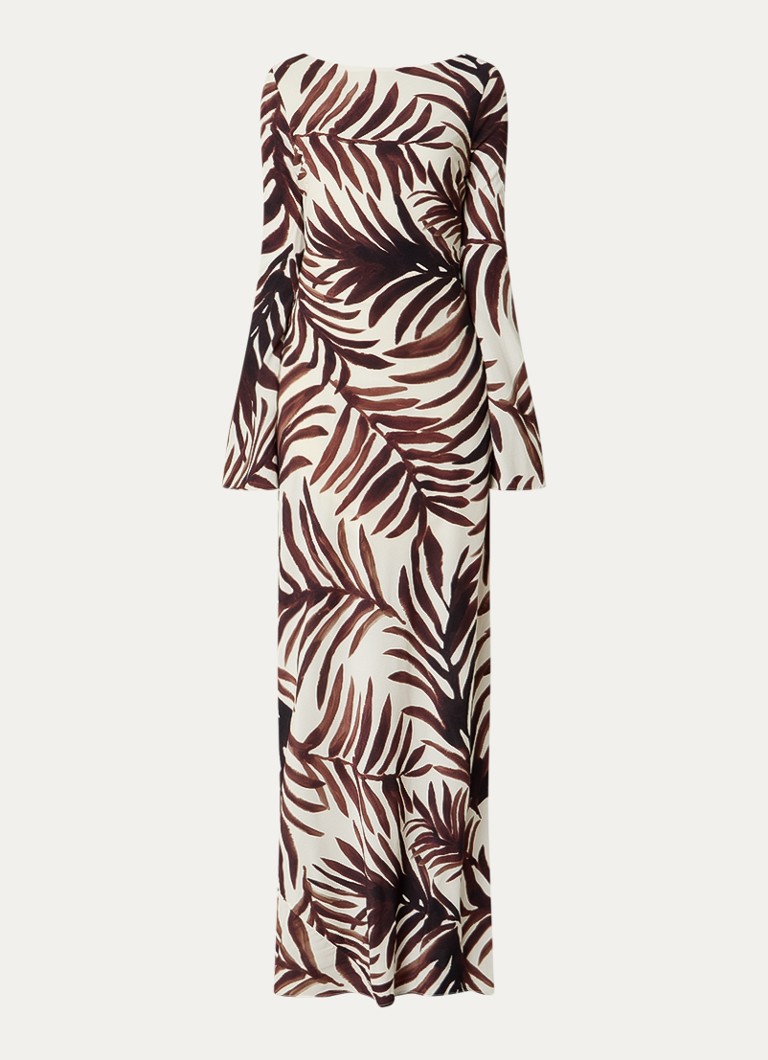 Malina Dames Jennelie maxi jurk met bladprint in de kleur Bruin