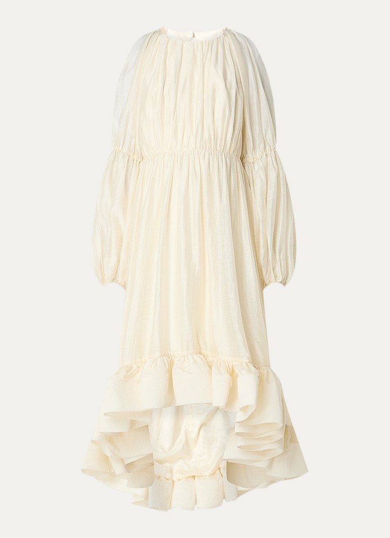 Malina Dames Leontine midi jurk met volant en ballonmouw in de kleur Creme