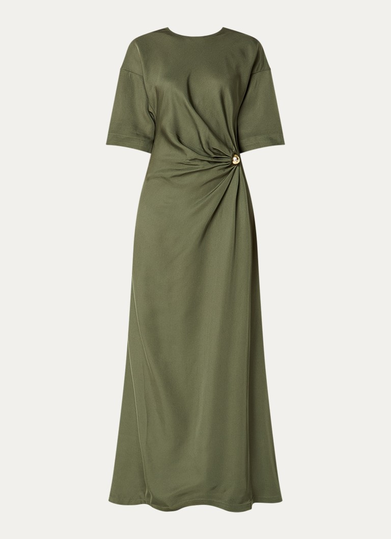 Malina Dames Zilla maxi jurk met gedrapeerd detail in de kleur Olijfgroen
