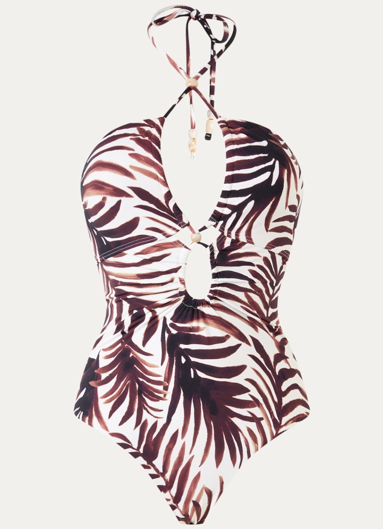 Malina Dames Idalia plunge bandeau badpak met print in de kleur Kastanjebruin