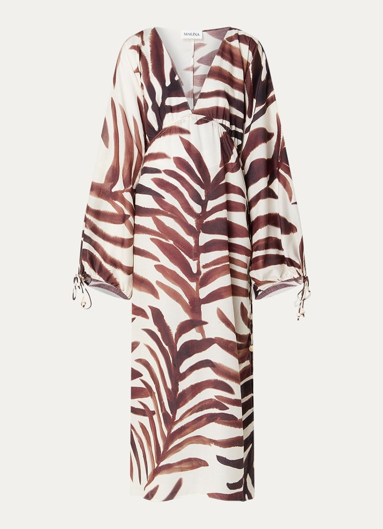 Malina Dames Malina maxi jurk met print en V-hals in de kleur Donkerbruin