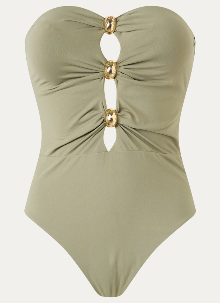Malina Dames Milea Gold bandeau badpak met cut-out detail in de kleur Lichtgroen