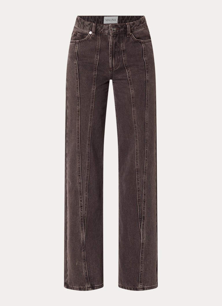 Malina Dames Katia high waist straight leg jeans met siernaad in de kleur Donkerbruin