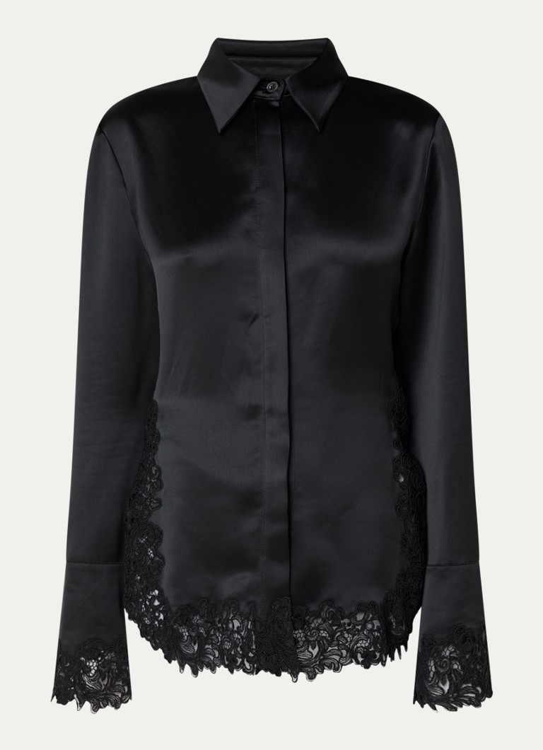 Malina Dames Malou blouse van satijn met details van kant in de kleur Zwart