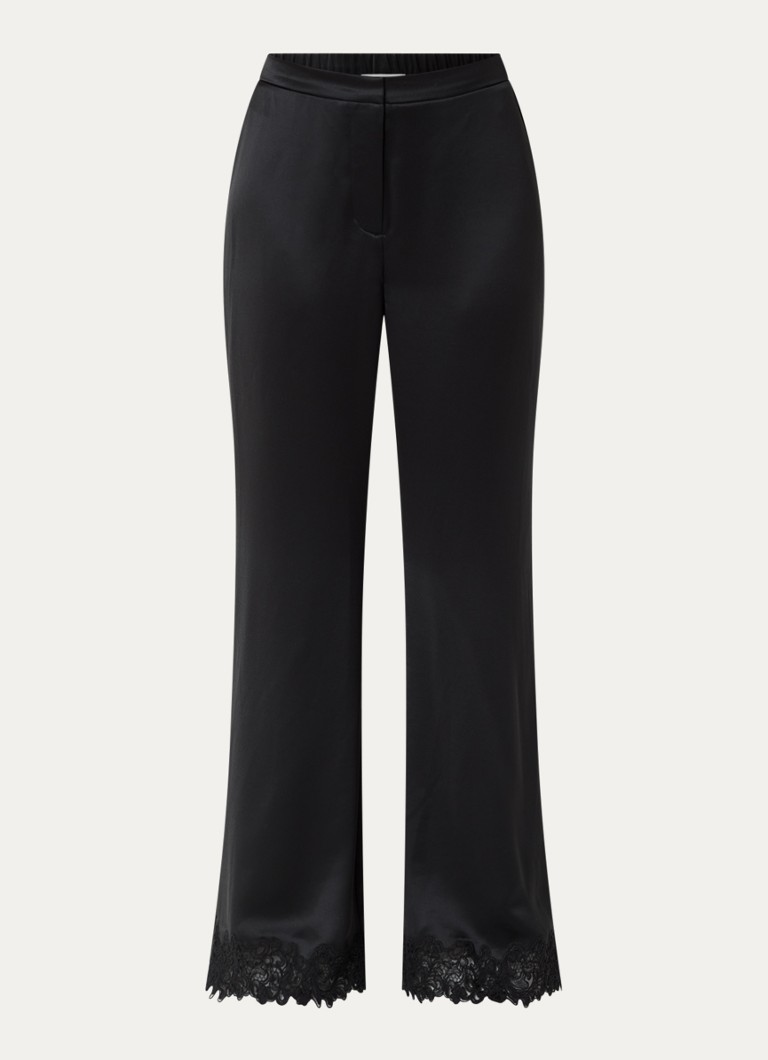 Malina Dames Marine high waist flared fit pantalon van satijn met details van kant in de kleur Zwart