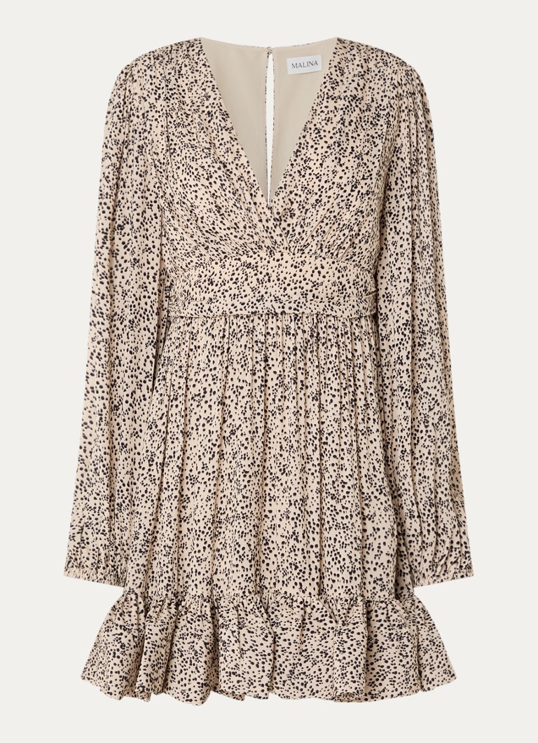 Malina Dames Jadie mini jurk met strikceintuur en ballonmouw in de kleur Creme