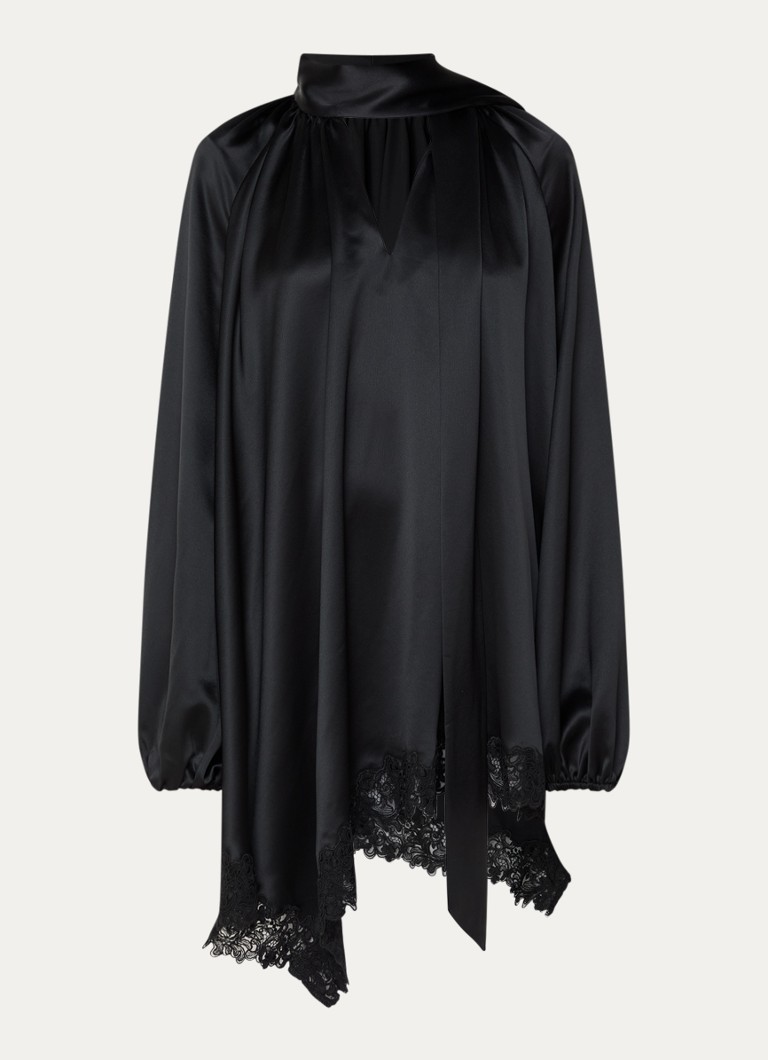Malina Dames Norea mini jurk van satijn met details van kant in de kleur Zwart