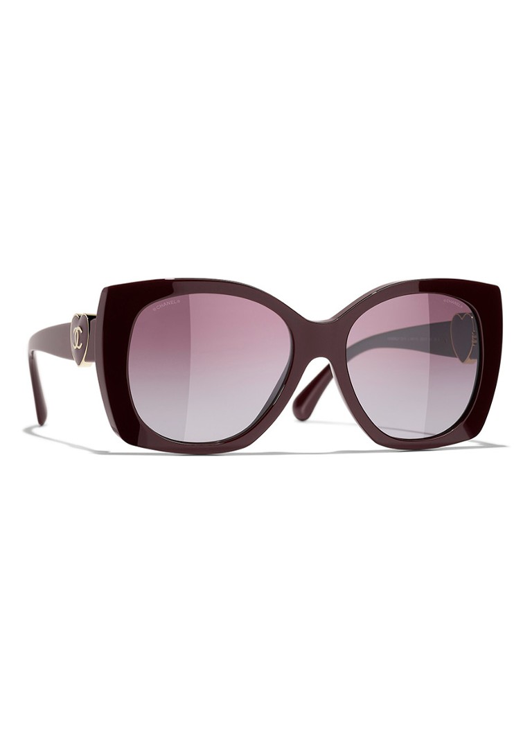 CHANEL Dames VIERKANTE ZONNEBRIL Bordeauxrood - Deal