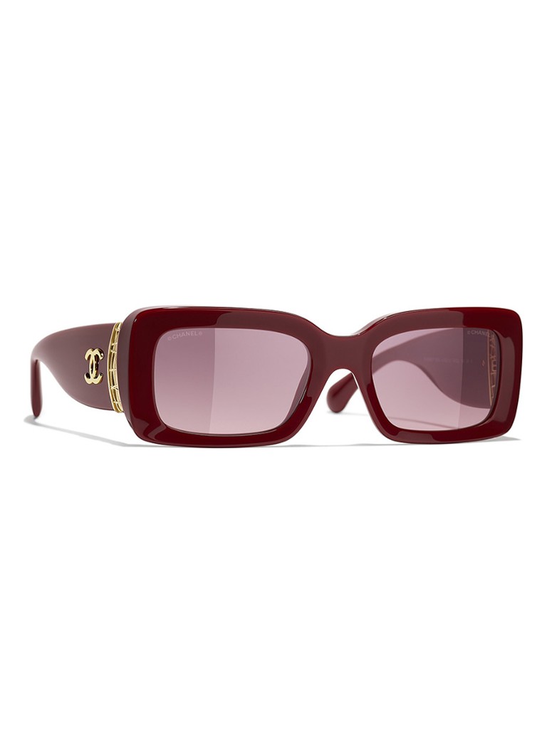 CHANEL Dames RECHTHOEKIGE ZONNEBRIL Bordeauxrood - Deal