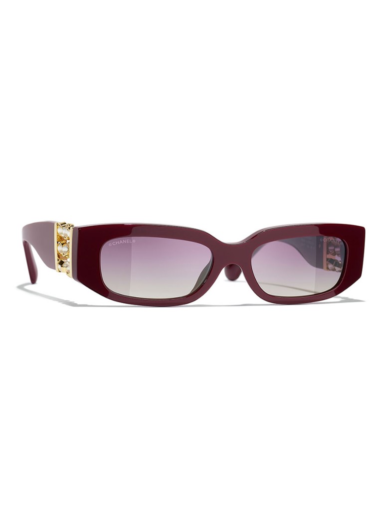 CHANEL Dames RECHTHOEKIGE ZONNEBRIL Donkerrood - Deal