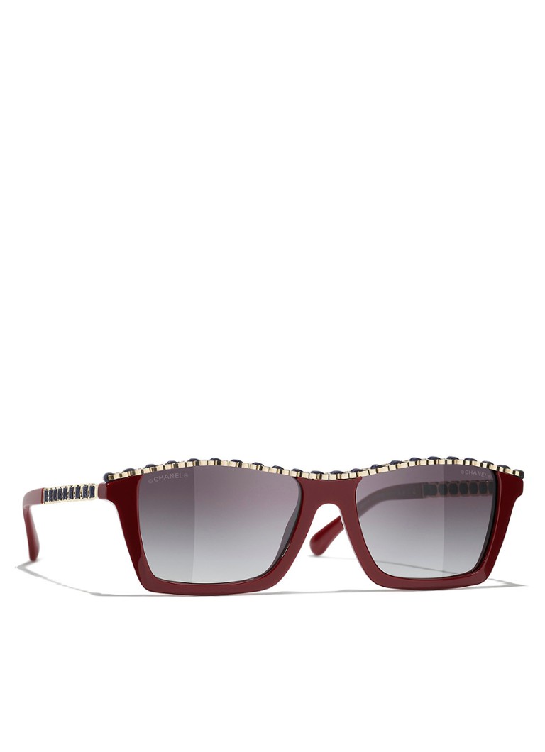 CHANEL Dames RECHTHOEKIGE ZONNEBRIL Bordeauxrood - Deal