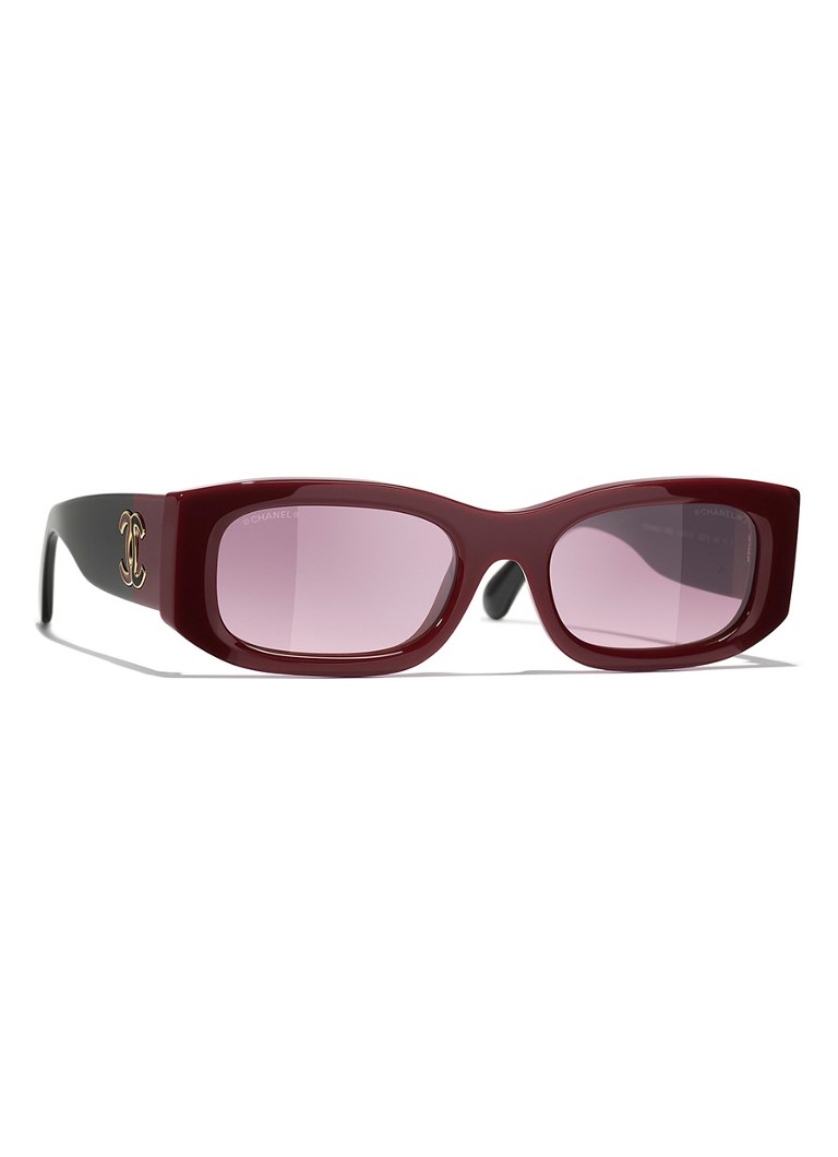 CHANEL Dames RECHTHOEKIGE ZONNEBRIL Bordeauxrood - Deal