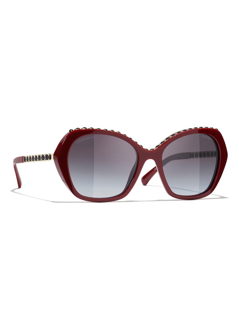 CHANEL Dames VLINDER ZONNEBRIL Bordeauxrood - Deal