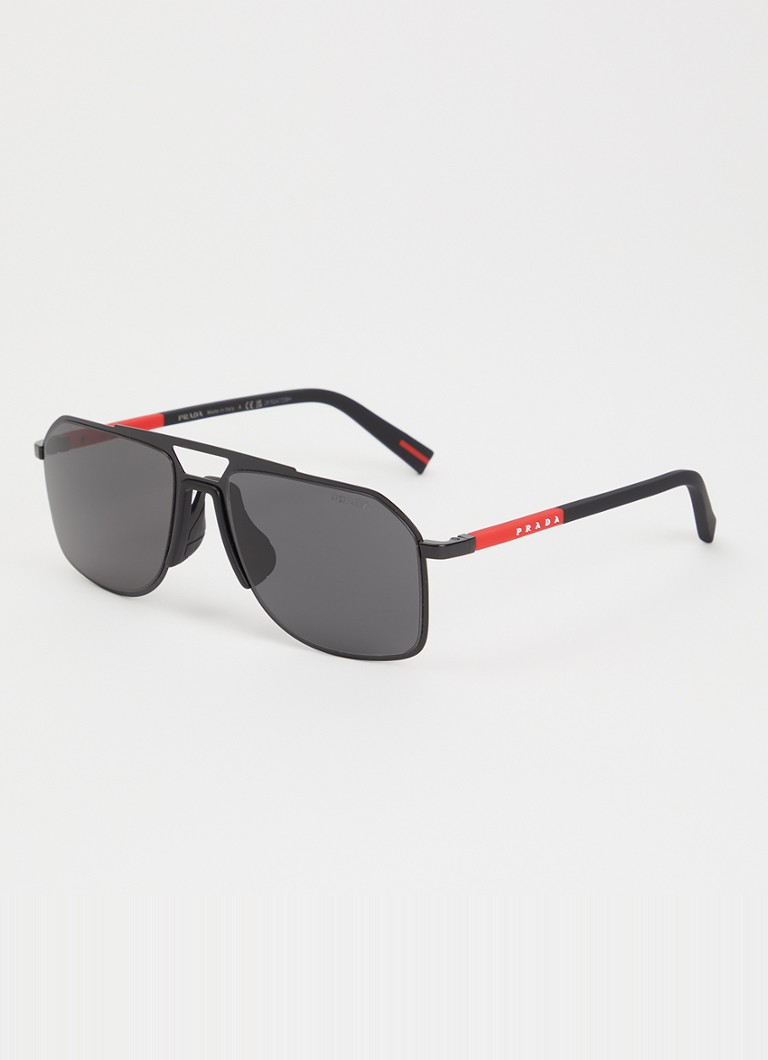 Prada Linea Rossa Heren Piloten zonnebril PS B51S Zwart - Deal