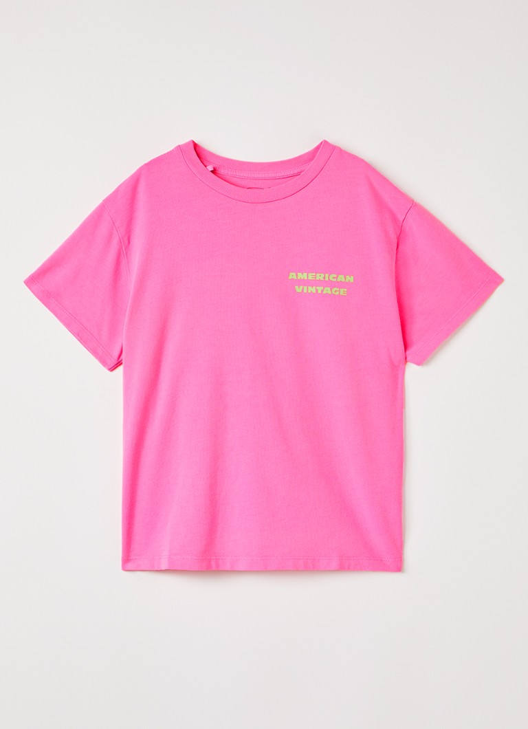 American Vintage Meisjes Fiz Valley T-shirt met logoprint in de kleur Donkerroze, maat: 5Y = 110