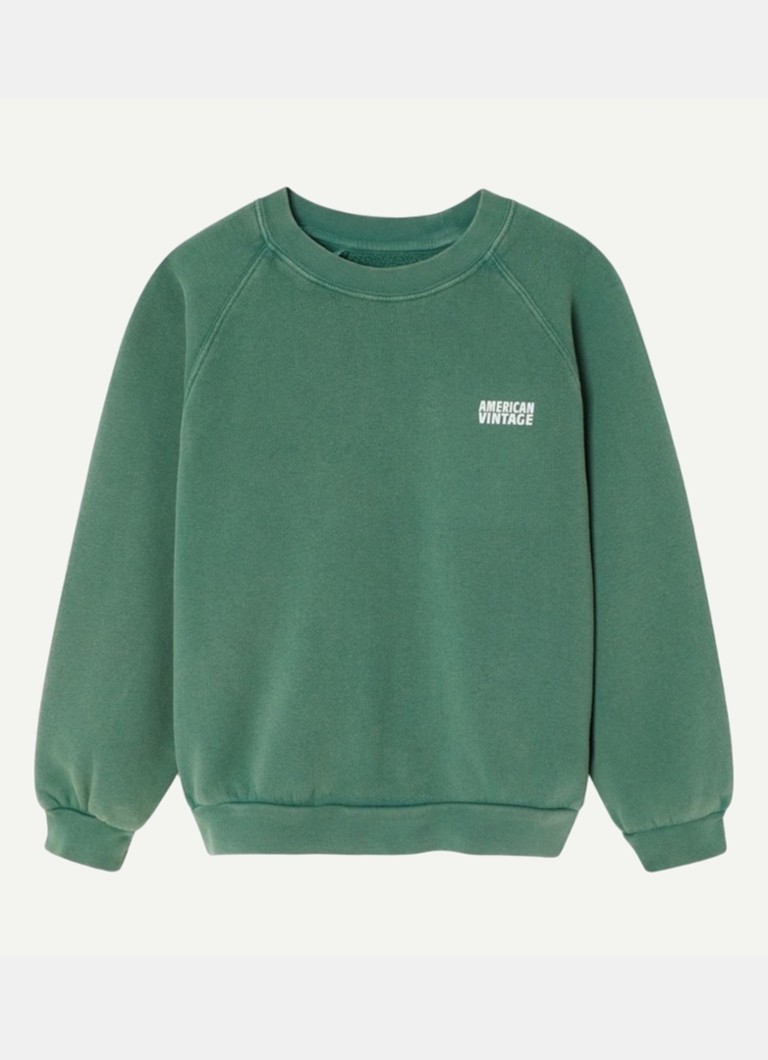 American Vintage Meisjes Izubird sweater met logo in de kleur Donkergroen, maat: 146