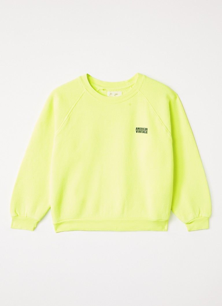 American Vintage Meisjes Izubird sweater met logo in de kleur Neongeel, maat: 13Y = 158
