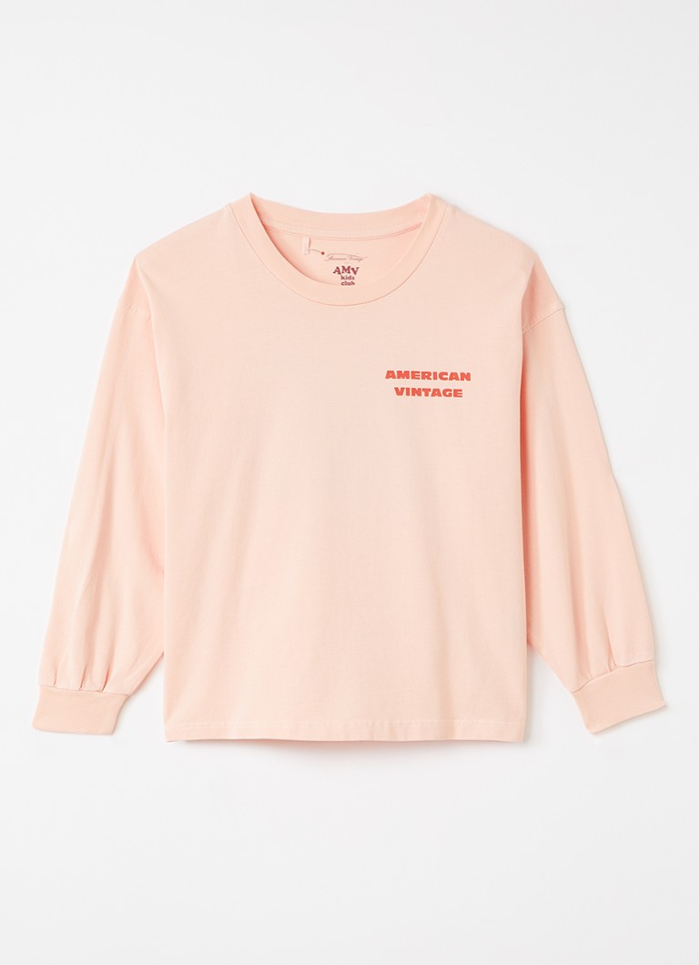 American Vintage Meisjes Fizvaley longsleeve met logo- en backprint in de kleur Zalmroze, maat: 13Y = 158