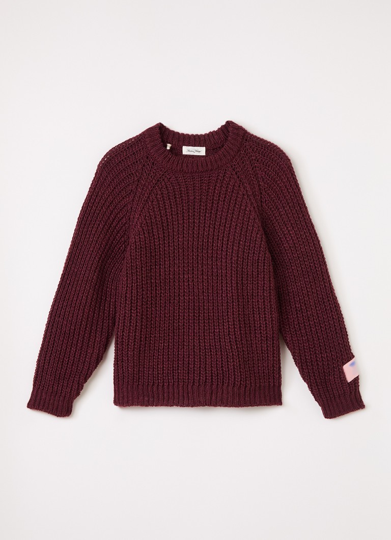 American Vintage Meisjes Cyrob grofgebreide trui van wol in de kleur Bordeauxrood, maat: 11Y = 146