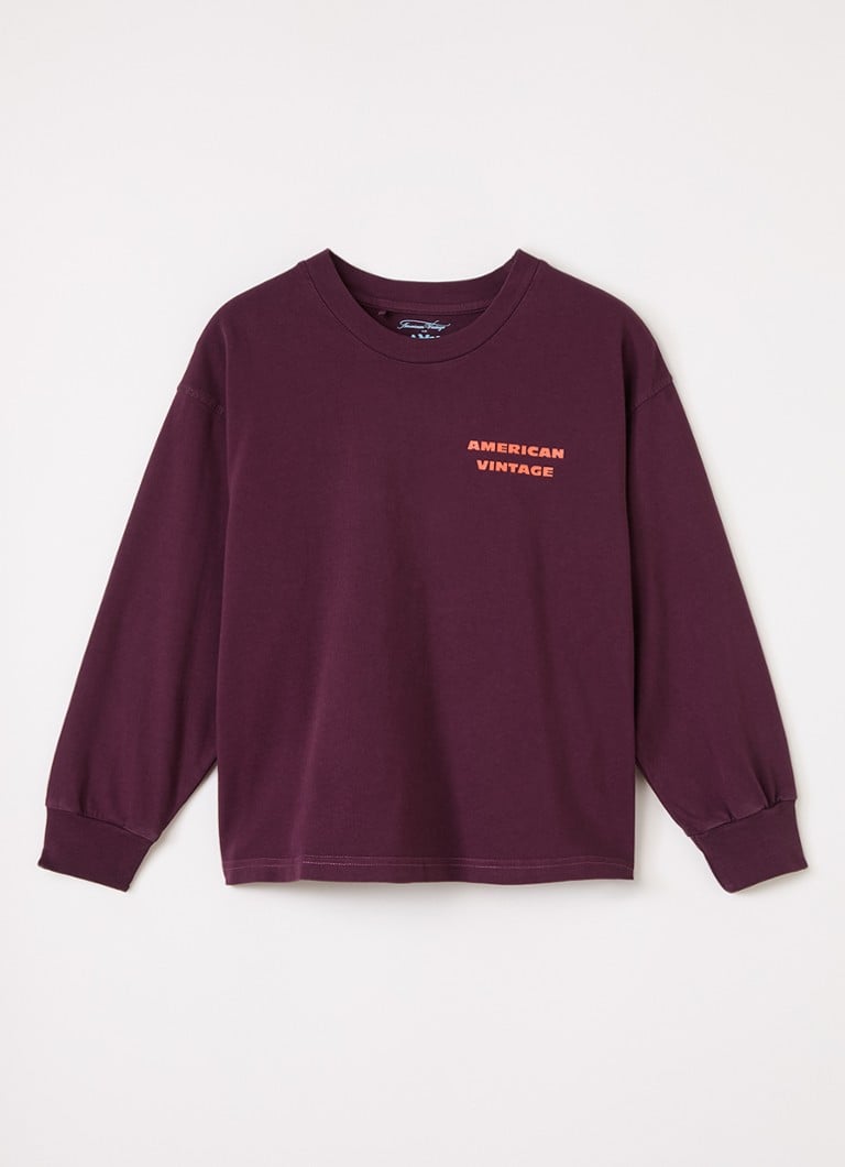 American Vintage Meisjes Fizvalley longsleeve met logo- en backprint in de kleur Aubergine, maat: 11Y = 146